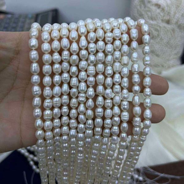 A 6-7mm Rice-shaped Semi-finished Strand Beads Natural Freshwater Pearls for Jewelry Making DIY Necklace Bracelet Accessories