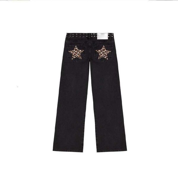 Y2K Gothic Five Pointed Star Sequined Baggy Jeans Women Mid Rise Casual Slim Tr…