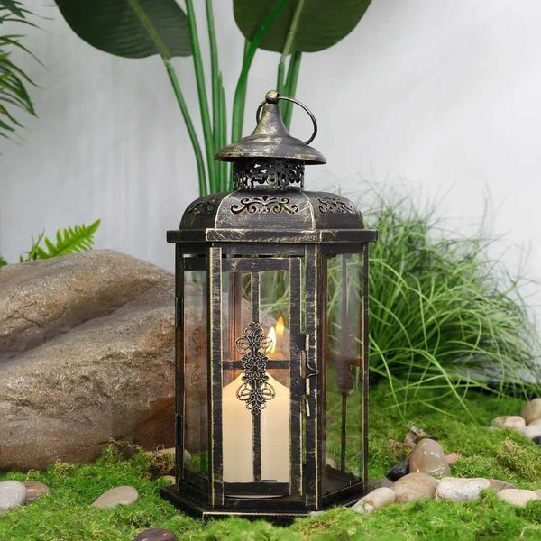 Vintage Candle Holder Lantern Metal Decorative Lantern Hanging Candlestick Wedding Home Decor Living Room Decoration L260519