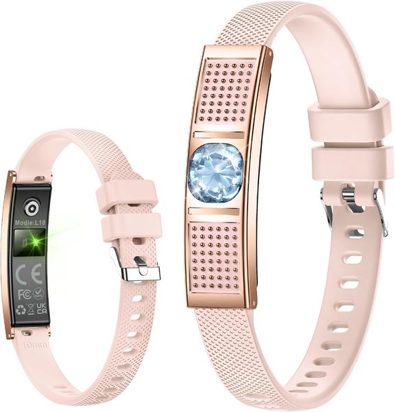 L18 Fitness Tracker Fitness Bracelet Smart Bracelet for Women Jewelry Smart Band with Heart Rate Monitor Sleep Tracker for Android iOS Rosegold Silicone