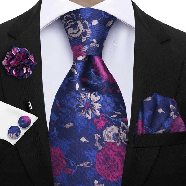 Luxury Ties Peacock Blue Purple NeckTie Pocket Square Brooch Set Mens Wedding Tie Suit Accessories Fit Group Holiday Party Gift L260519