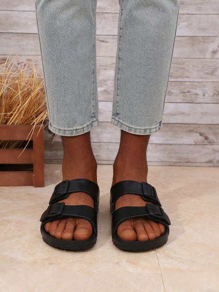Men's Casual Simple FlatSoled Buckle Adjustable DoubleBar Eva OnePiece SlipOn Slippers Comfortable Breathable Lightweight Beach