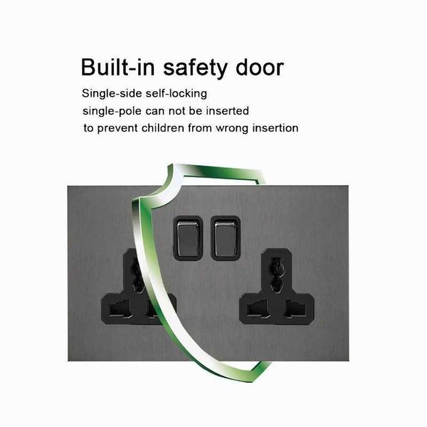 Grey Stainless Steel Metal Panel Wall Light Switch 2 Way Universal Power Socket Europe UK French Socket Type C Charger Port T260520EH96