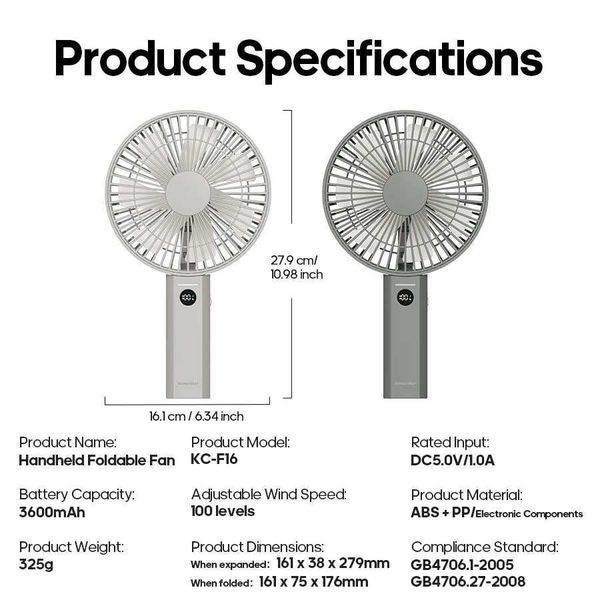 New Portable Folding Handheld Fan 3600mAh Desktop Rechargeable Fan 100-speed Wind Angle Adjustable for Home Outdoor Travel T260520UL77