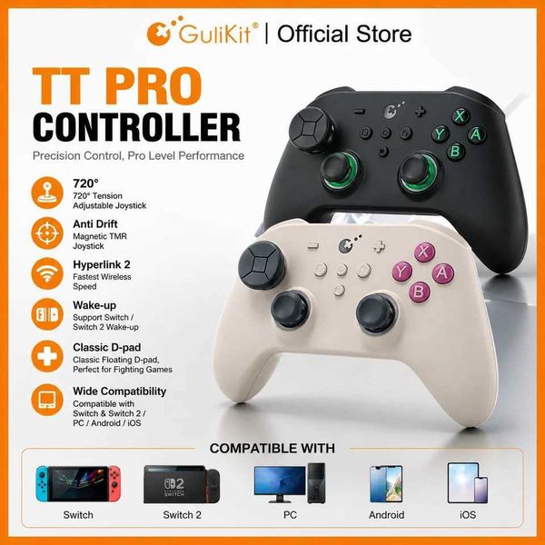 GuliKit TT Pro Game Controller with TMR Joysticks Hyperlink 2 Adapter Anti Drift Gamepad for Switch 1/2 PC Android iOS H260519