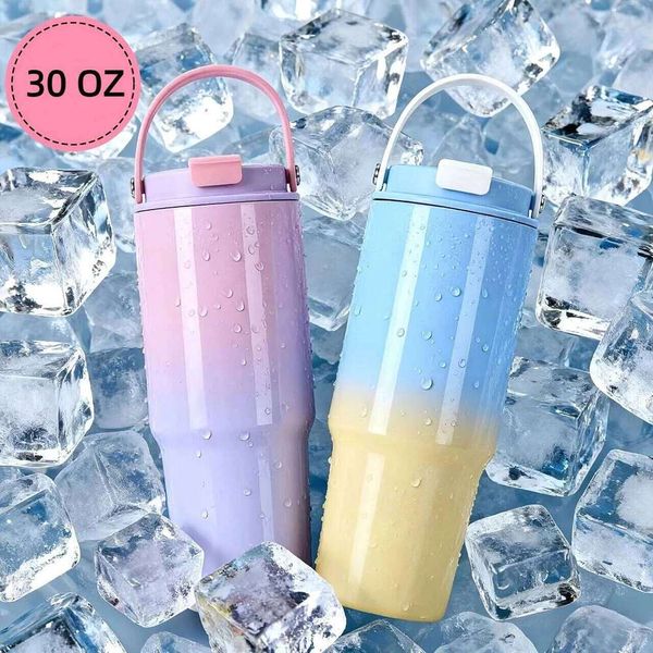 Double-layer gradient stainless steel straw portable insulated travel cup, suitable for hot and cold drinks, holiday gift 26L0520