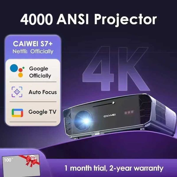 CAIWEI S7 4K Ultra HD Projector Video 4000 ANSI Home Theater Android for Movies Auto Focus Smart TV Beam Projectors for Outdoor T260520