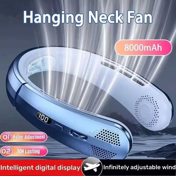 2026 8000mAh Air Cooler USB Hanging Neck Fan Portable Bladeless Mini Rechargeable Mute LED Digital Display Electric Fans New T260520