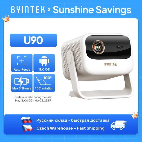 BYINTEK U90 Projector 4K Full HD1080P Cinema Android 110 WiFi Mini Portable 1080P Home Theater Video DLP Projector with Battery T260520