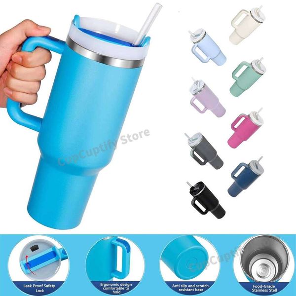 40oz Big Size Portable Stainless Steel Car Large Capacity Water Cup with Handle and Straw Double-walled Insulated Travel Mug 26Y0520