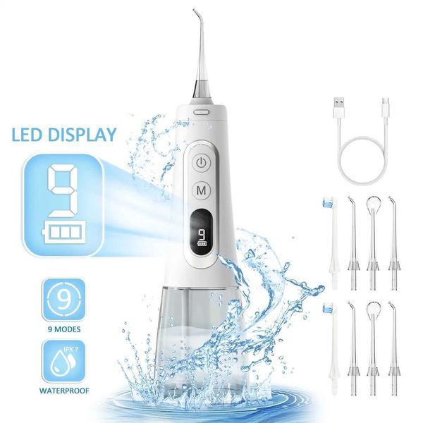 Water Flosser Cordless OLED Display 300ML Tank Water Dental Flosser for Teeth Cleaning Oral Irrigator 9 Modes with 8 Jet Ti T260520