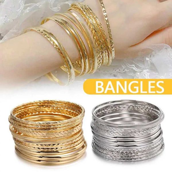 Gold Curb Chain Bracelets Set 12pc