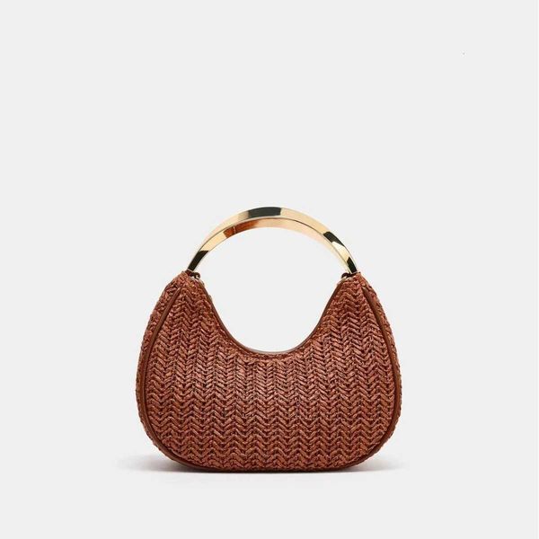 Summer Half-Moon Beach Shoulder Bags Women's Bucket Bag Purse Woven Handbags Casual Tote Crossbody Bag