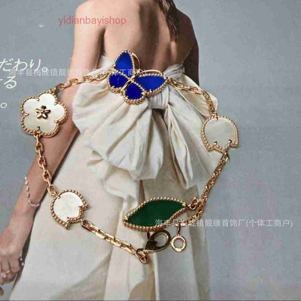 vanly cleafs bracelet Pure blue butterfly flower and leaf bracelet for women thick-plated four-leaf clover and floral design womens jewelry