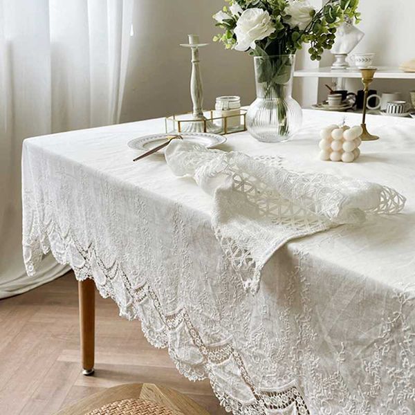 Classic Cotton Lace Tablecloth Dust-Proof Table Cover for Buffet Table Holiday Dinner Party Banquet Wedding Decorations L260521