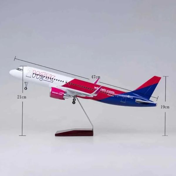 Wizz Air Airbus A320 Diecast Aircraft Model, 47cm Replica with Iconic Pink/Blue Livery & Premium Stand, Perfect for Aviation Fans & Collectors