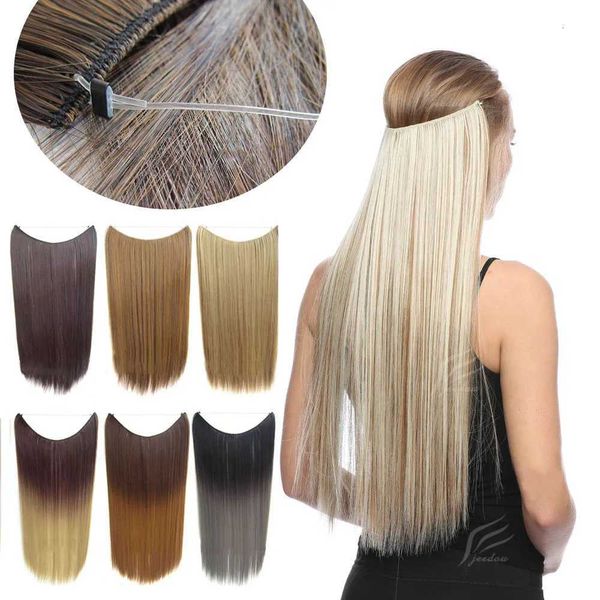 Jeedou Synthetic Hair Extension No Clips Whit Invisible Wire Secret Fish Line Straight Hair Hairpieces Red Blue Pink Ombre Color C260521