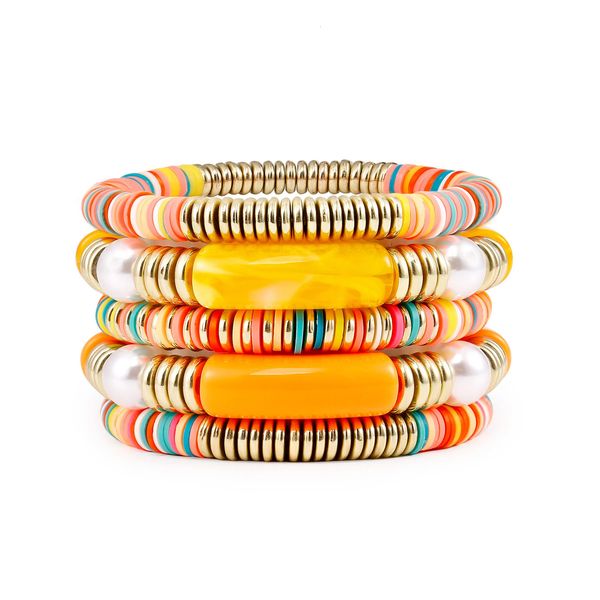Badu White & Orange Acrylic Bamboo Bangle Bracelets