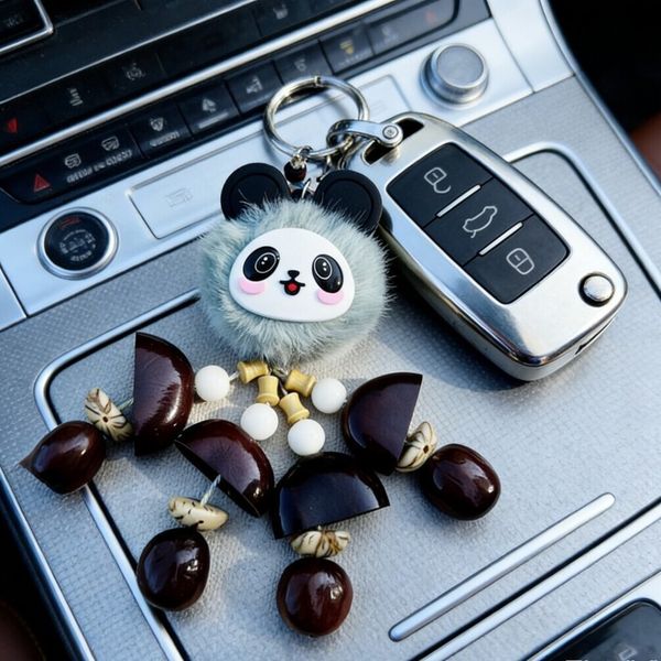 Designer Cute Chinese-Style Panda Baby Fruit Shell Bell Rattle Bag Pendant Car Decoration Team Building Activity Gift art Direct From Factory Free Shipping 6