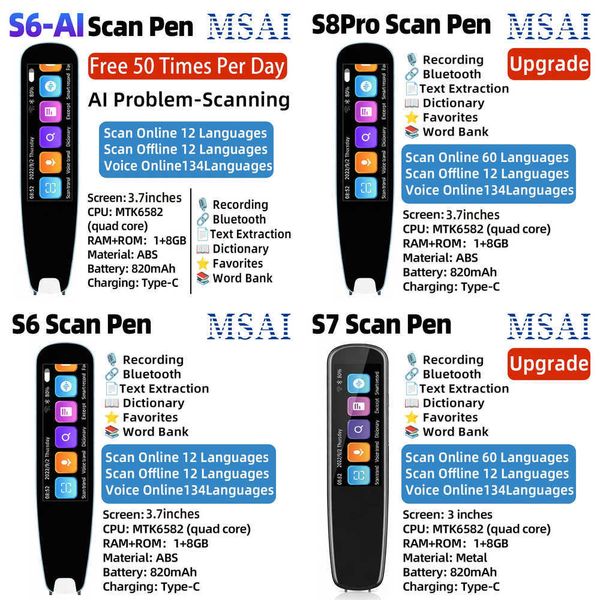 MSAI S7 S6 AI Translator Offline 60 Languages Scan Pen Scanning Voice 134 Languages Translation Dictionary Recorder for Travel Z260519