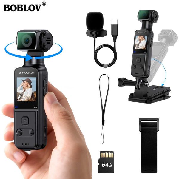 BOBLOV 5K Pocket Sports Camera MINI Vlog Camera Body Camera Portable Rotating Lens Handheld Stabilizer BodyCam Video Recording T260521