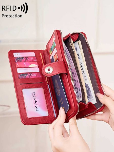 FAshion Womens Wallet RETRO Trifold RFID Long CluTCh Solid Color Large Capacity Buckle Zipper CARD Coin Purse CardHolderZHR260521