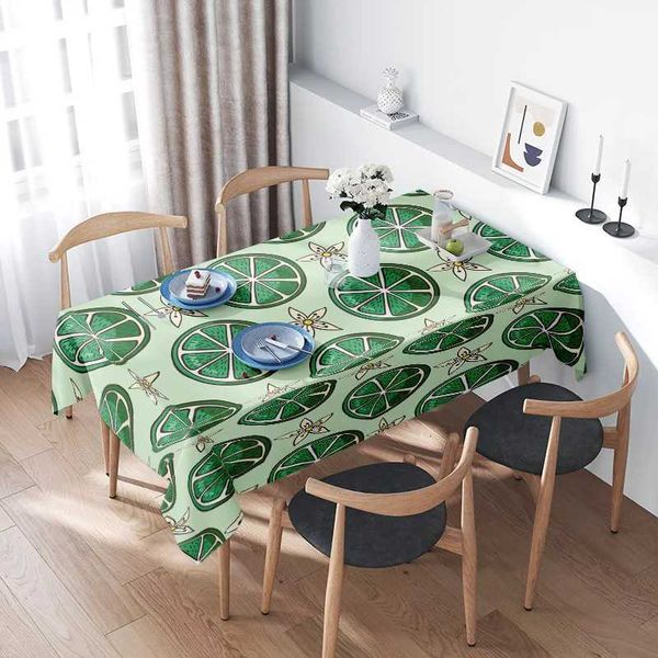 Green Tablecloth with Lemon Print Decorative Floral Design for Kitchen Dining Tables Easy Washable and Durable Home Linen Ideal L260521