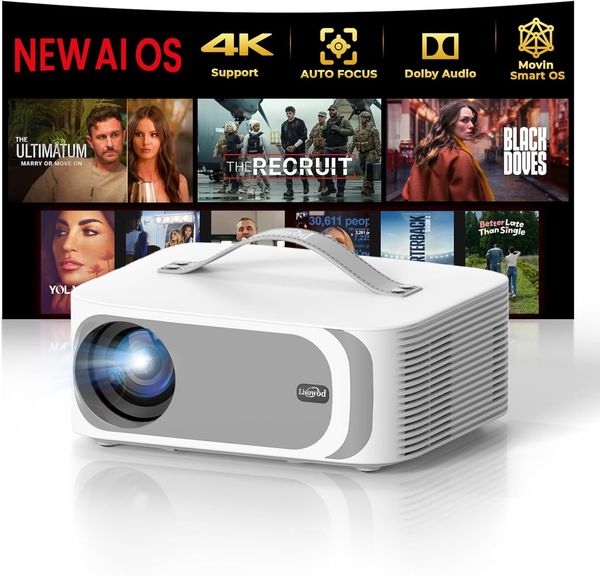 Official Apps AI Auto Focus 50W Dolby Audio Outdoor Projector4k with WiFi and Bluetooth, AI Movin 2.0 OS Smart Projector with HDR10, Lisowod Portable 4K Proyector 2026