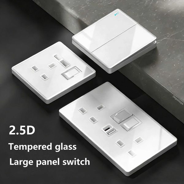 White tempered glass 2Way Wall light switchUK Wall 18W Type-C Fast Charging usb socketUniversal Electrical outlet plug 220V T260520
