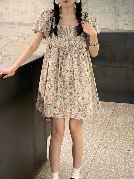 Dresses Women Floral Vintage Square Collar Prairie Chic Fashion Preppy Style Loose Summer Sweet Ins Temperament All-match Casual