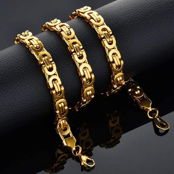 Fashion Men Gold Color Necklace 316L Stainless Steel Byzantine Chains Street Hip Hop Jewelry260509