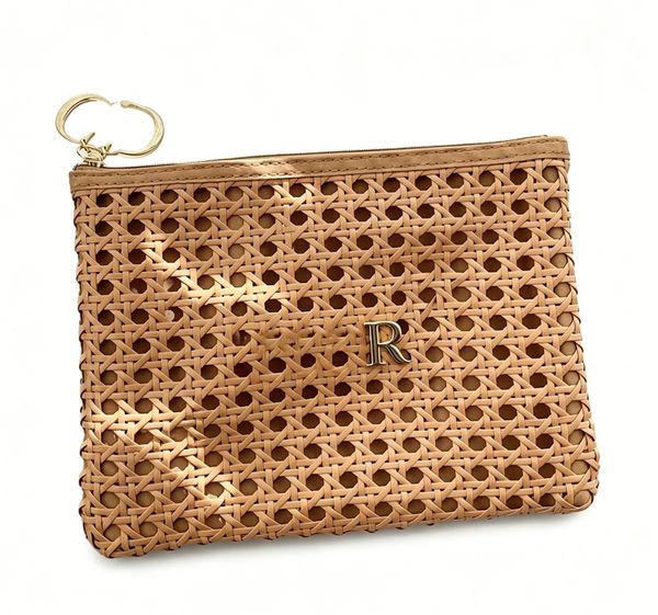 Vintage Rattan Weave Designer Women Bag Casual Zipper Handbag Lightweight Cosmetic Beauty Pouch Practical Makeup Storage Case VIP Gift Box Travel Daily Carry Bag