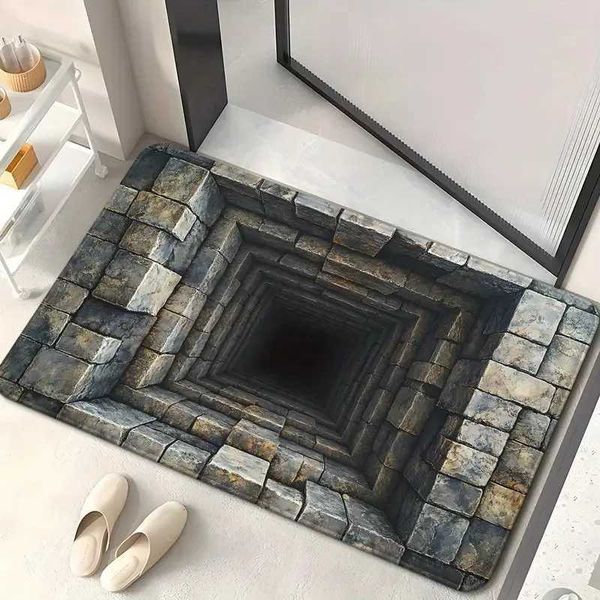 Restic 3D Optical Illusion Carpet Mat Deep Well Rug Spiral Staircase Stone Brick Pattern Home Decoration Floor Mats Door Mat X260522