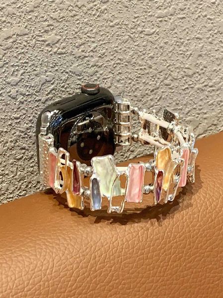 For Watch band Series tra 11/10/9/8/7/6/5/4/3/2/1 SE 40/42/46/45/44mmBracelet Stylish Stone Metal Link Elastic Watchband J260522
