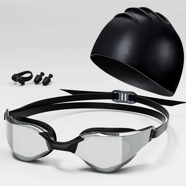 Swimming goggles with nose clip earplugs and swim capProfessional Adult Racing High Definition Waterproof Anti-Fog L260522 L260522