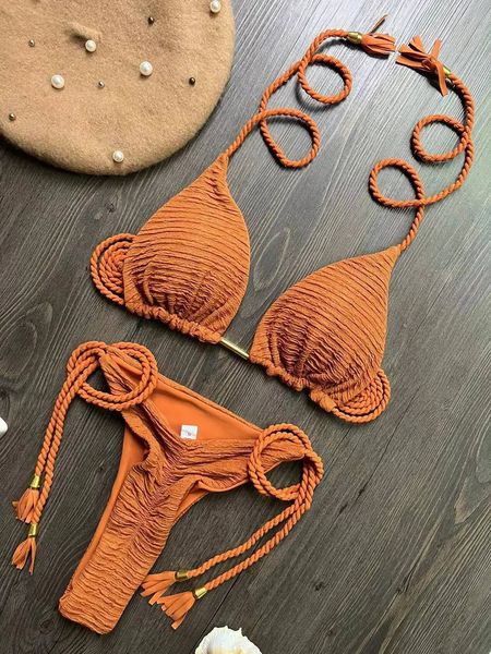 2024 women's braided rope bikini suit, brazilian swimsuit, beach bikini, sexy strap, dongdumaoyi