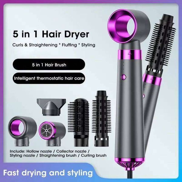 5 in 1 Multifunction Hair Dryer Hot Air Comb with Automatic Curling Rod Straightener Fast Dry Salon Tool 26Y0520
