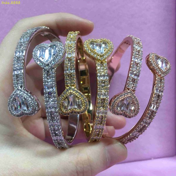 Bracelets Bangles Luxury Iced Out Moissanite vvs Diamond Heart Baguette Bracelet Bling Cuban Link Chain C Cuff Bracelets Jewellery for Women