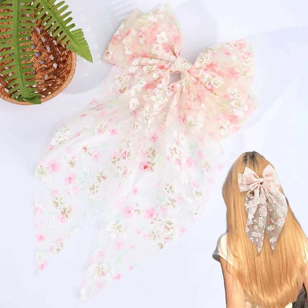 Crushed Flower Tulle Hair Clips Sweet Mesh Floral Bow Large Hairpins For Women Girls Korean Style Headwear Headdress Accessories M260522