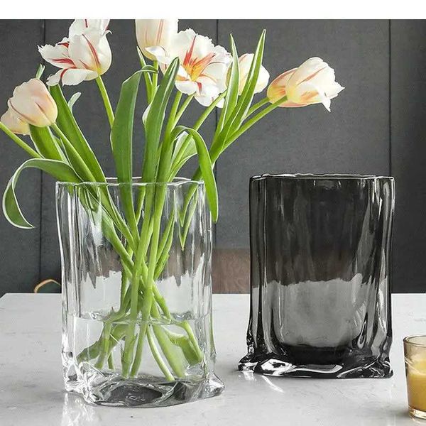 Transparent Hydroponics Glass Vase Bag Shape Flower Pots Desk Decoration Crafts Flowers Arrangement Floral Vases L260521