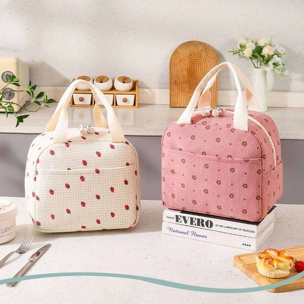 Cute Floral Printed Food Handbags Portable Thermal Lunch Durable Waterproof Office Cooler Ice Insulated Case Camping Ins Bag