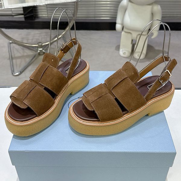 Suede sandals designer summer sandals women's fashion week sandals high quality suede ankle strap with metal buckle upper soft comfortable leather footstep sandals