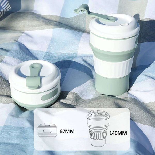 350ML Food-Grade Silicone Folding Cup Portable Travel Mug with Lid Leak Proof Collapsible Reusable for Hot Cold Drinks Outdoor S260523