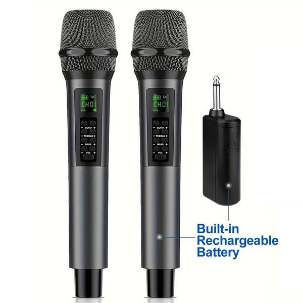 Rechargeable Handheld Wireless Microphones with Echo Treble BASS VOL Control for Karaoke Singing T260525
