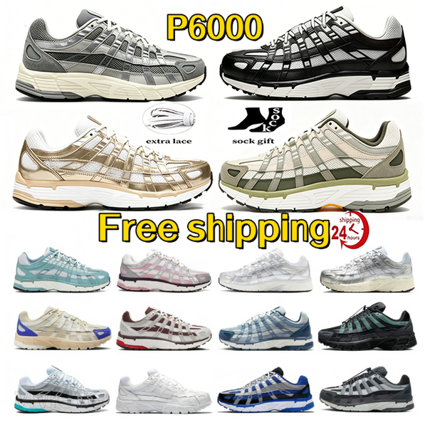 Designer Shoes mens women P-6000sJogging Walking Shoes outdoor sneakers Men Women Sneakers Triple Black White Khaki Wolf Grey Metallic Blue Outdoor Sports