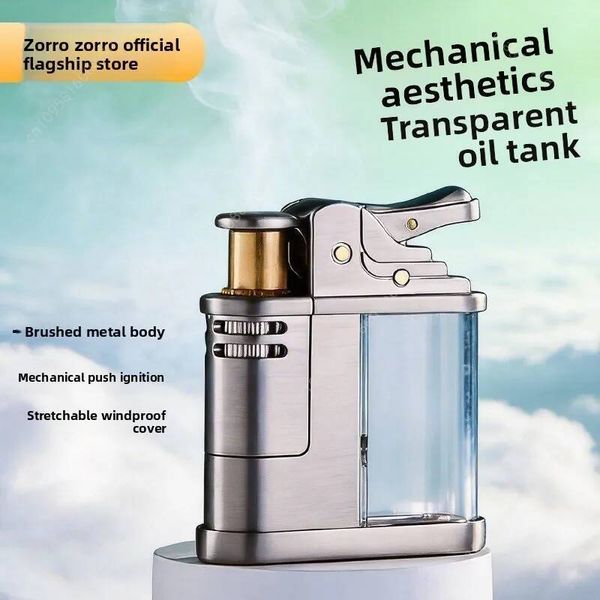 ZORRO 861 New Kowtow Fuel Transparent Oil Tank Grinding Wheel Lighter, Cigarette Accessories, Men's Gift
