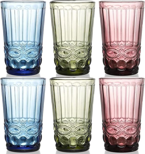 Vintage Drinking perfume Embossed Romantic Glasses cologne Colored Glassware Water Juice Beverages Bars 001