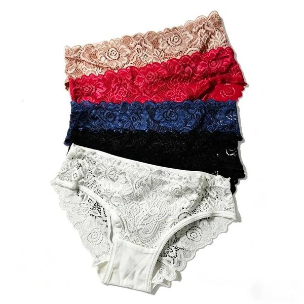 5PCSWomens panties sexy lace panty seamless and comfortable mid waist triangle underpants fashion floral briefs for girlsT260525