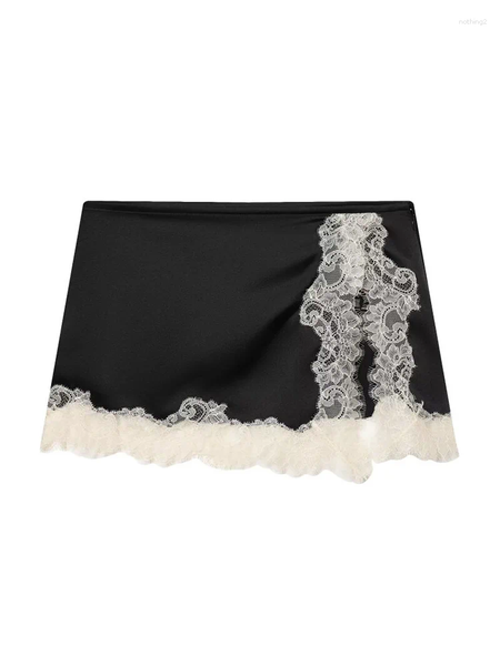 Skirts Women Summer Mini 2026 Fashion Vintage Satin Lace Female Elegant Street Straight Skirt Clothing