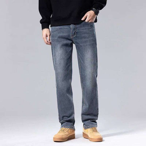 Classic Business Casual Jeans Fashionable Straight Stretch Loose Denim Autumn and Winter Men's Thick Pants